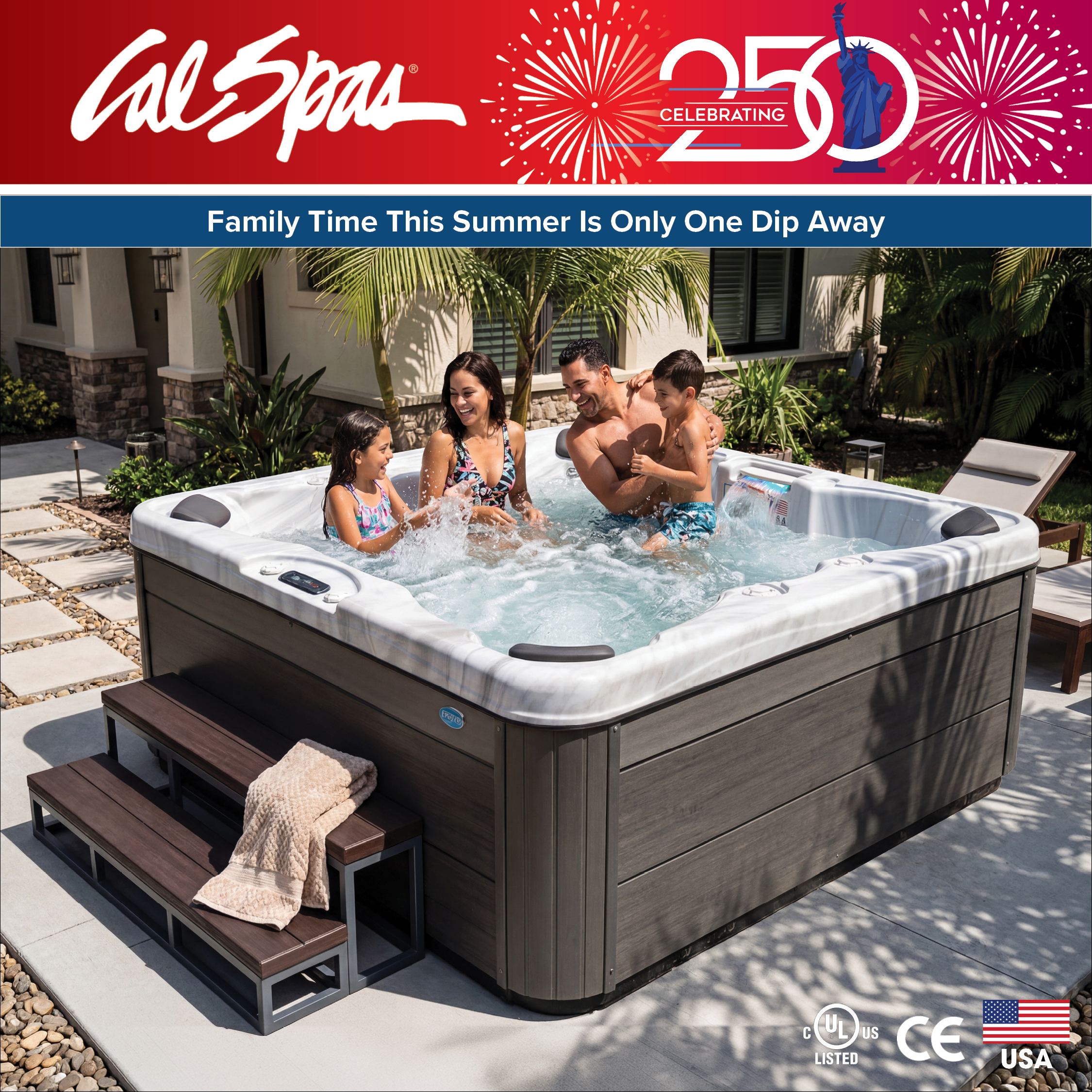 Calspas hot tub being used in a family setting - Bear